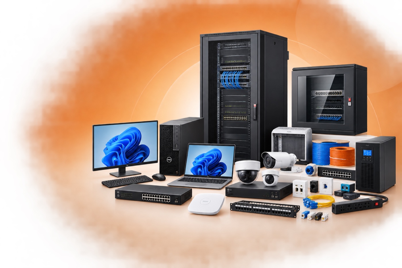 AlfaTech product range — racks, computers, cabling, cameras and networking gear